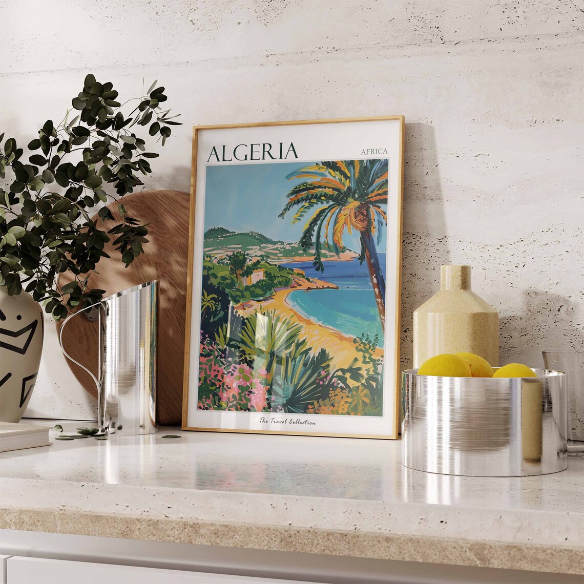 Algeria Africa Sandy Cove Palm Turquoise Water Travel Poster - Image 3