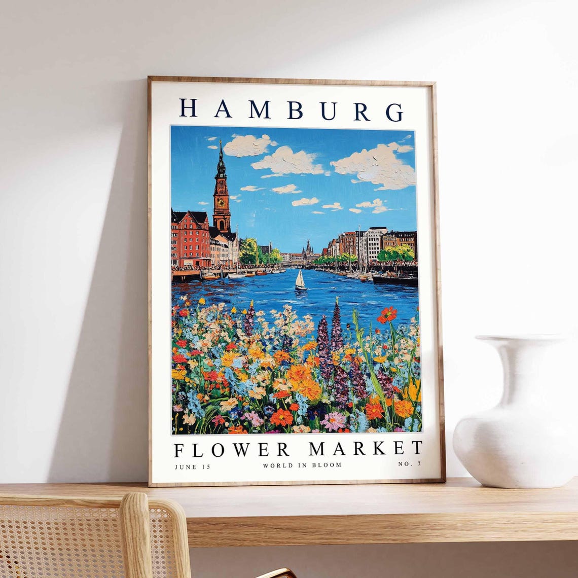 Hamburg Flower Market Skyline Purple Wildflower Garden Poster