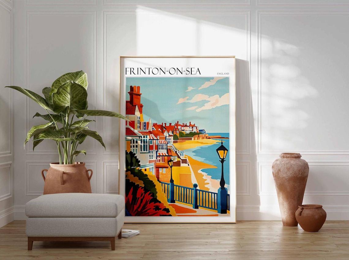 Frinton On Sea Vintage Style Street To Beach Lampposts Retro Travel Poster - Image 3