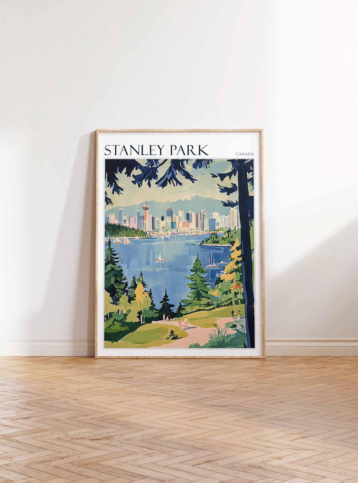 Stanley Park Vancouver Pine Trees Harbor Skyline View Travel Poster - Image 2