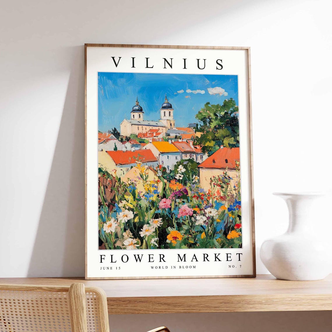 Vilnius Lithuania Flower Market Red Roof Old Town Bloom Poster