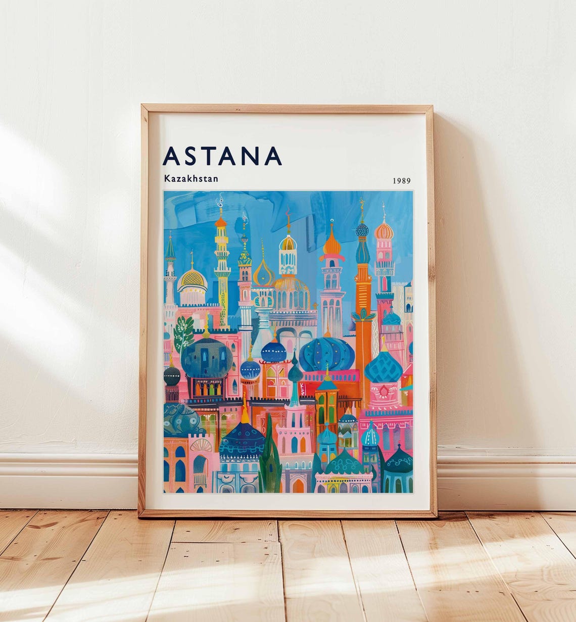 Astana Kazakhstan 1989 Whimsical Domes Skyline Pastel Art Poster