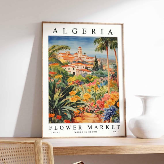 Algeria Flower Market Poster North Africa Print Algiers Floral Wall Art Colourful Botanical Decor Cultural Travel