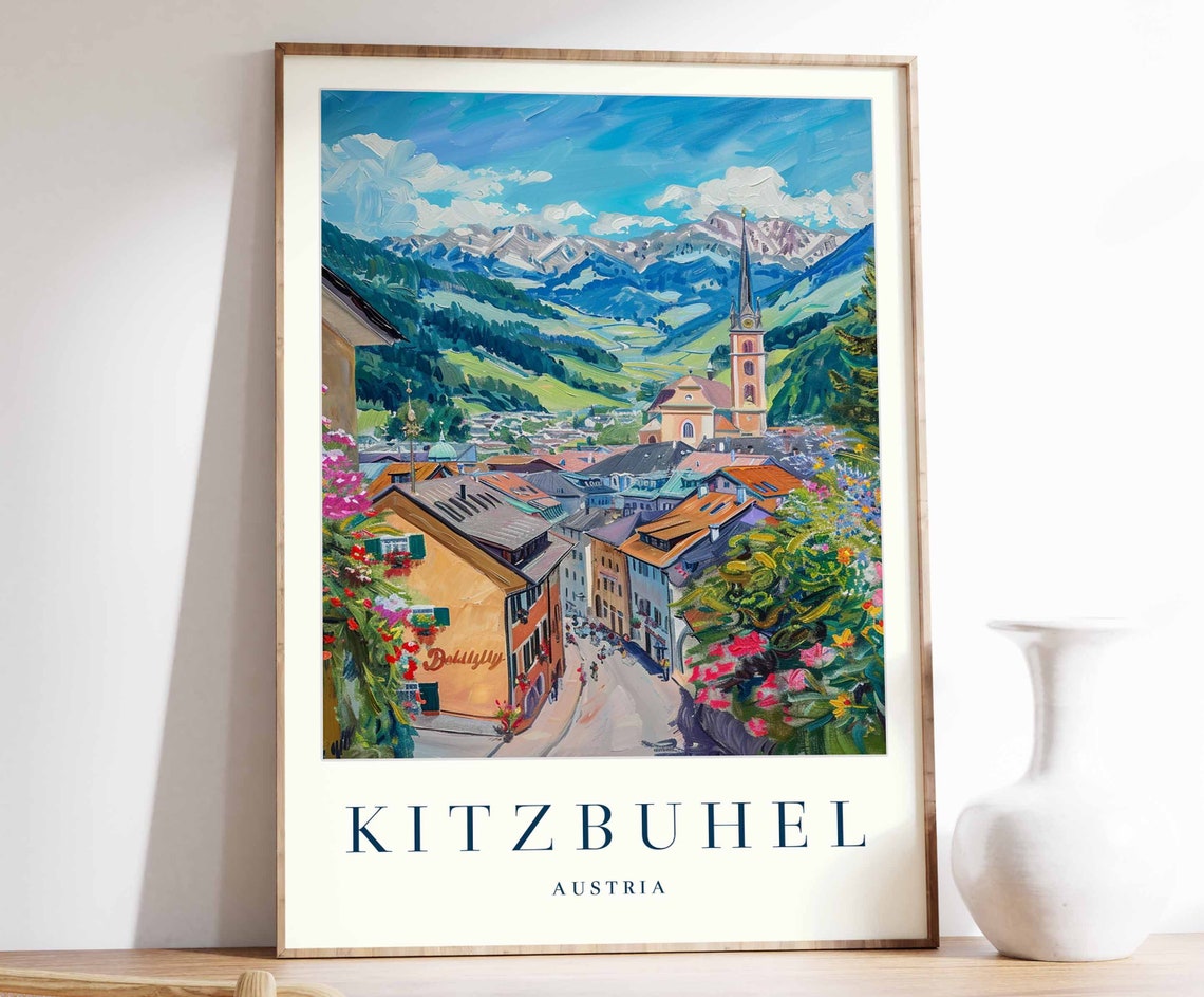 Kitzbuhel Austria Vibrant Alpine Village Mountain Summer Art Poster