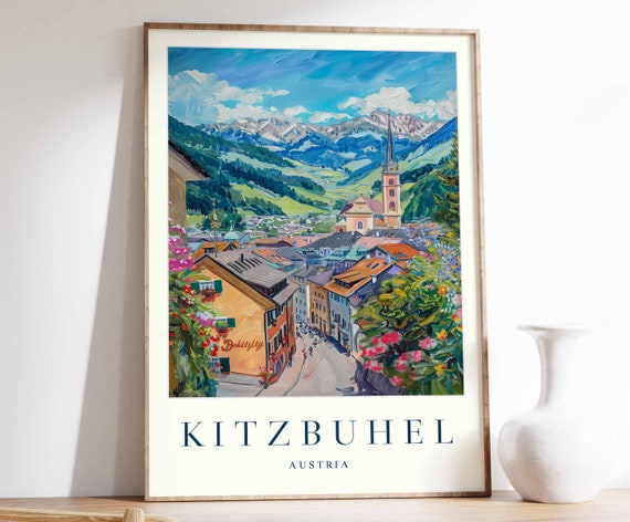 Kitzbuhel Poster Kitzbuhel Travel Print Austria Wall Art Austrian Travel Print Ski Poster Skiing Print Kitzbuhel Travel Poster
