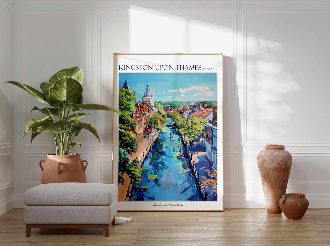 Kingston Upon Thames England River View Church Tower Travel Poster - Image 2