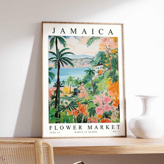 Jamaica Flower Market Poster Print Jamaican Floral Wall Art Decor Botanical Caribbean Travel