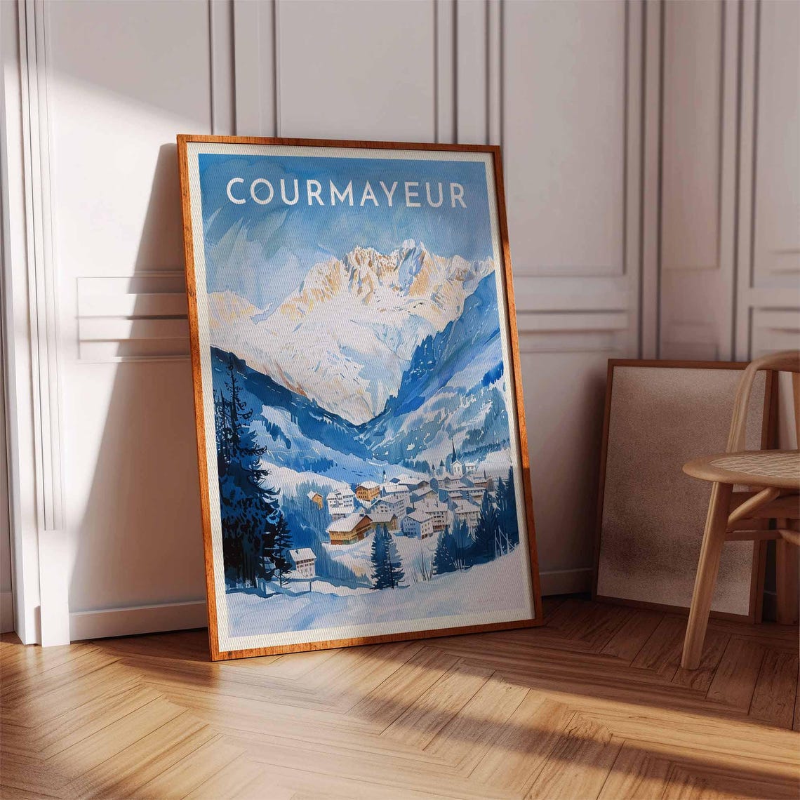 Courmayeur Italy Glowing Snowy Massif Poster with Pine Trees - Image 2