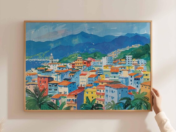 Caracas Blue Hillside Town Church Towers Mountain Scenic Art Poster