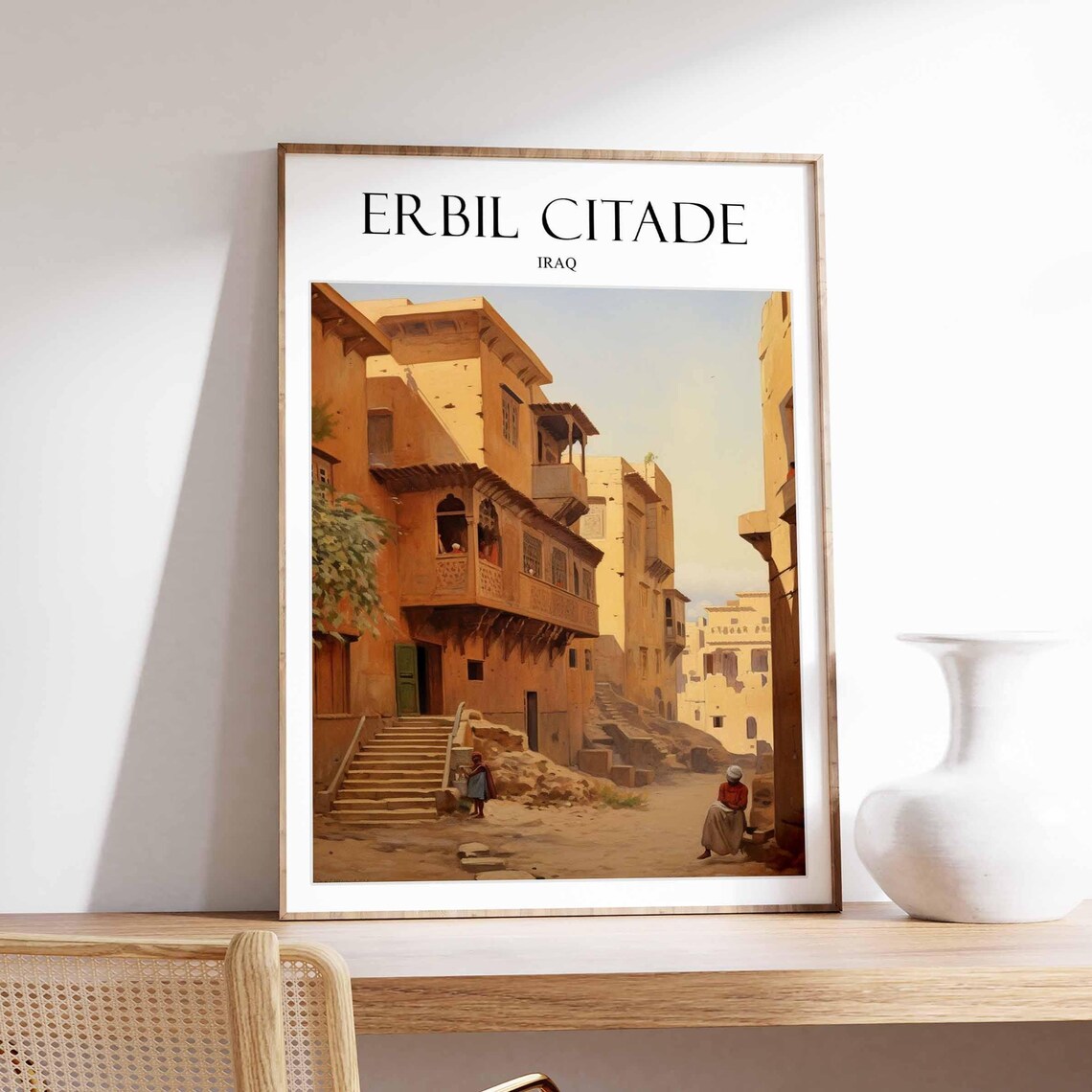 Erbil Citadel Iraq Historic Old Town Alley Painting Travel Poster