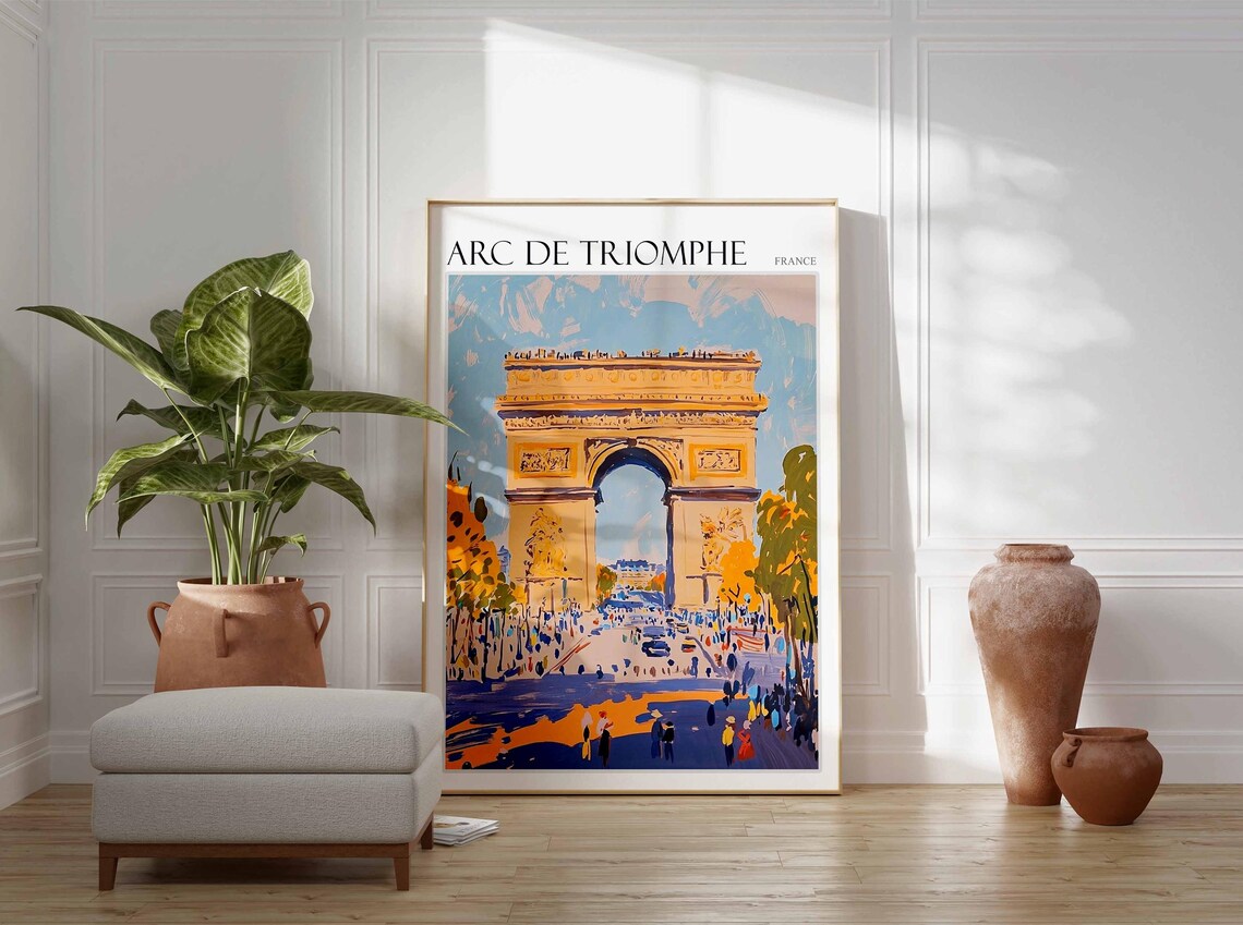 Arc de Triomphe Paris France Golden Crowd Scene Travel Poster - Image 2