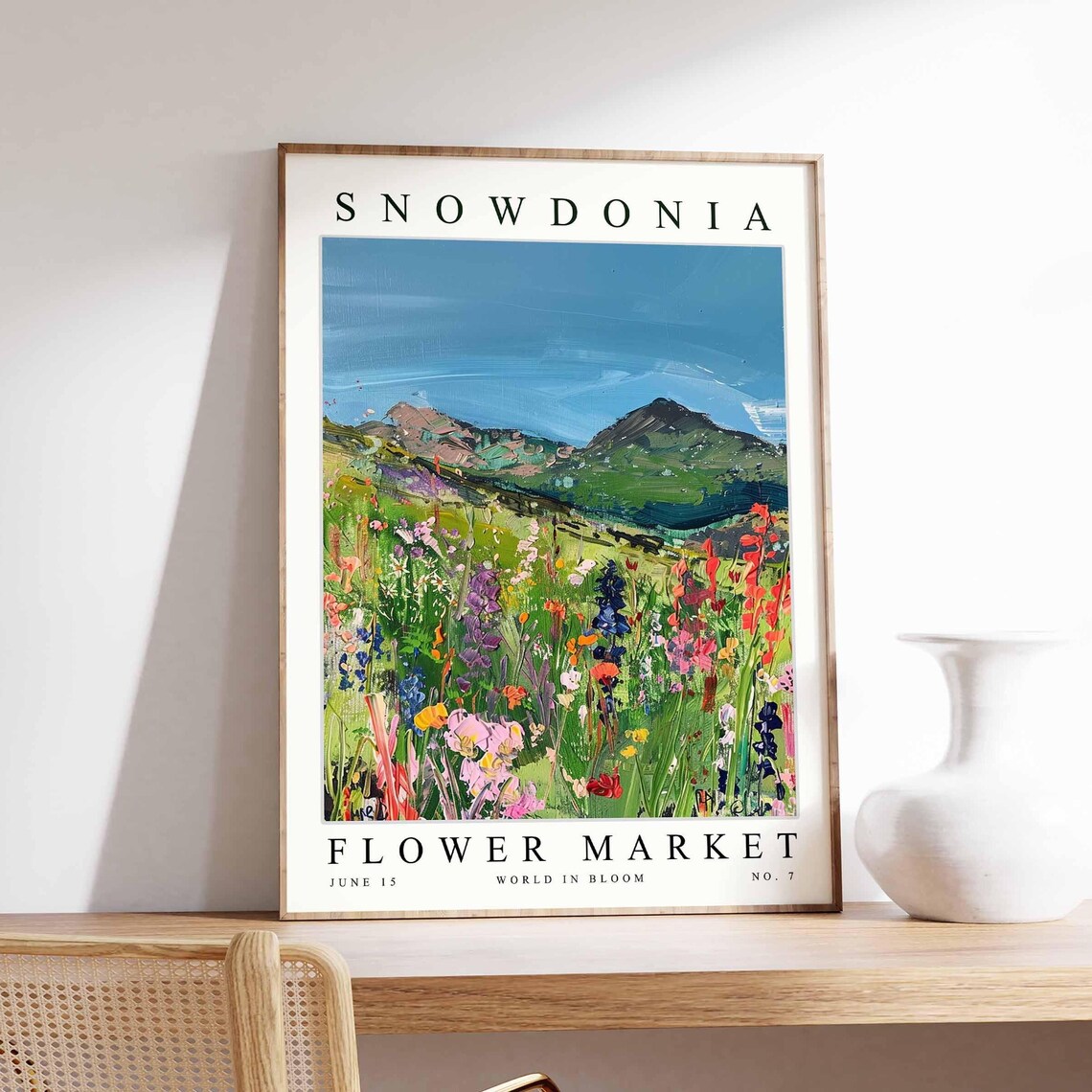 Snowdonia Flower Market Green Slope Wildflower Field Art Poster