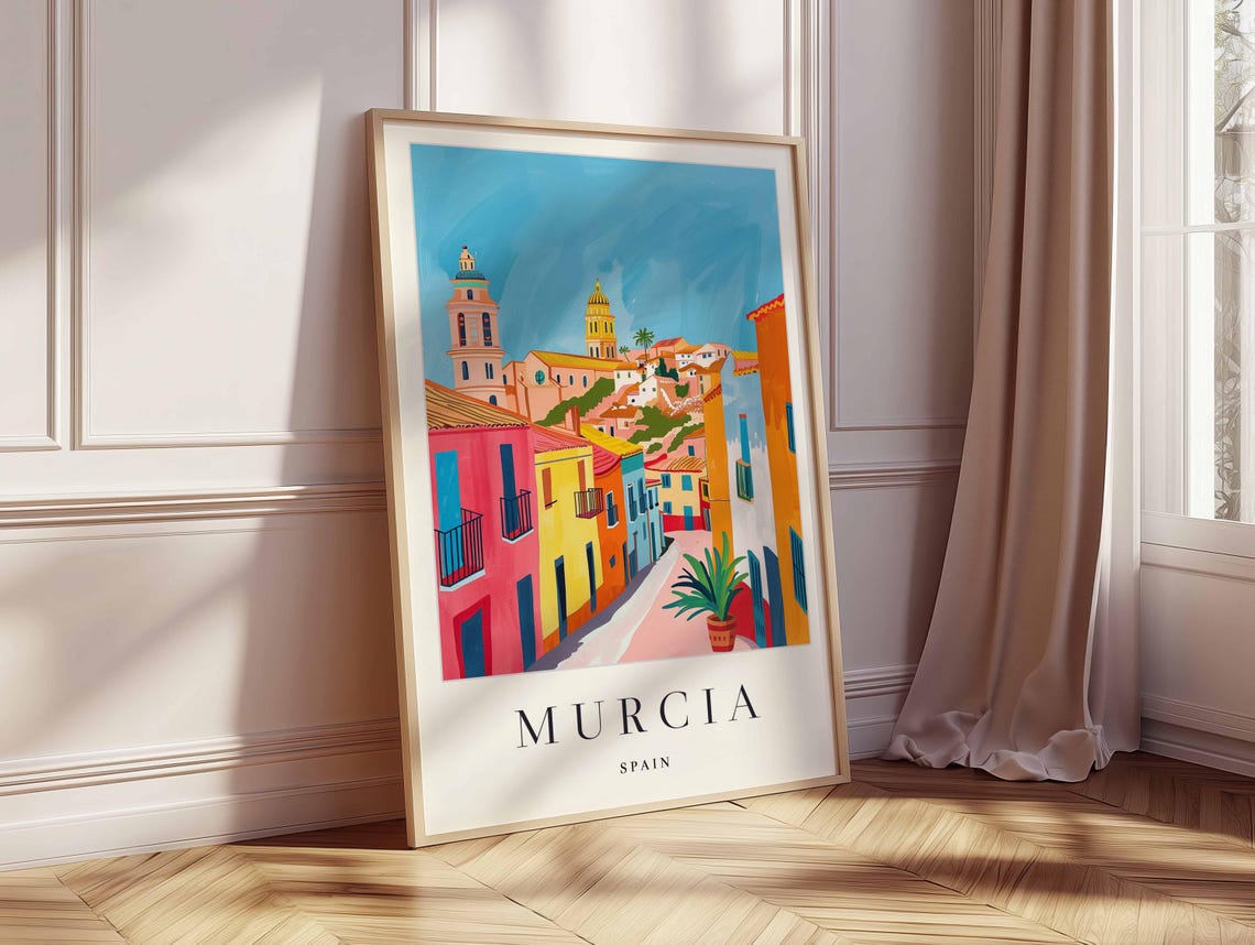 Murcia Spain Colorful Cathedral Street Old Town Travel Poster - Image 2