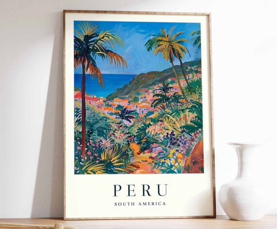 Peru Poster Travel Print South America Wall Art Tropical Decor Botanical Gift