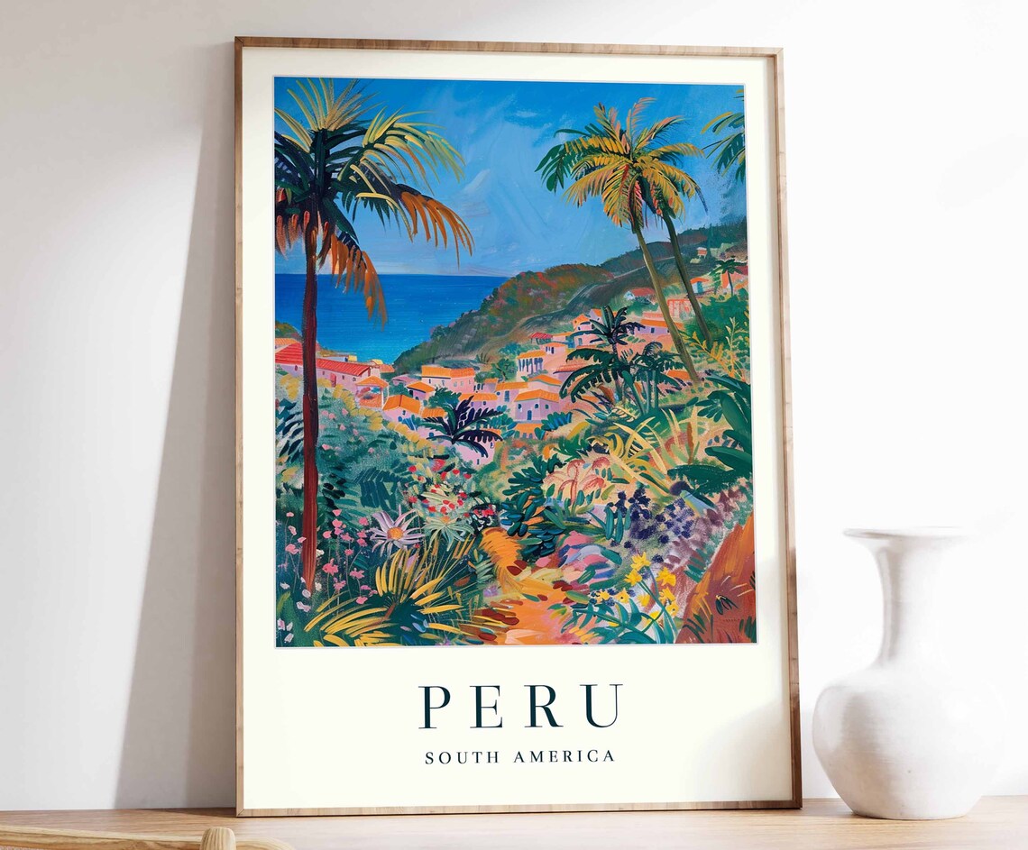Peru Poster Travel Print South America Wall Art Tropical Decor Botanical Gift