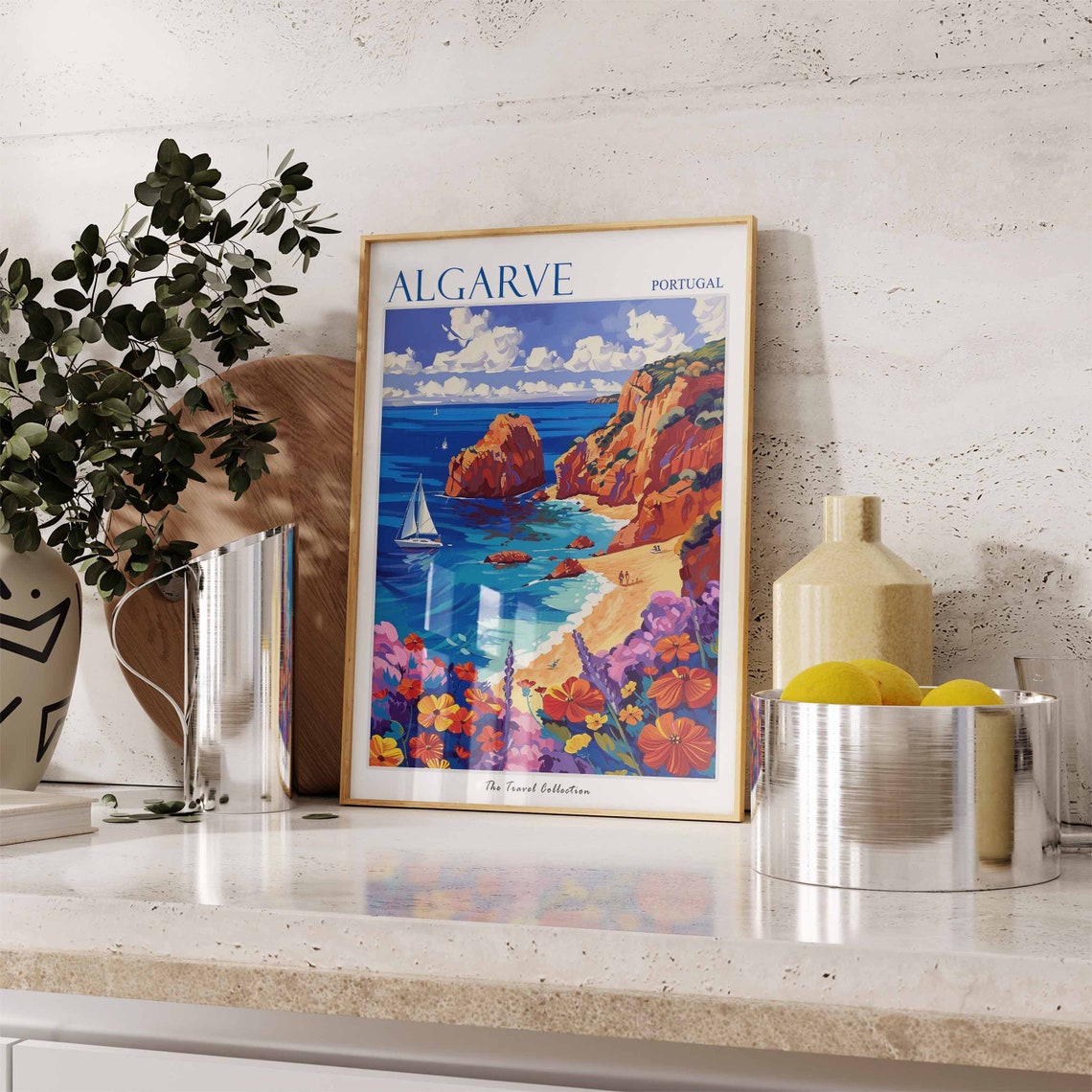 Algarve Poster Algarve Travel Print Portugal Travel Poster Tropical Decor Beach Art Travel Gift Floral Print Botanical Print Sea Art - Image 2