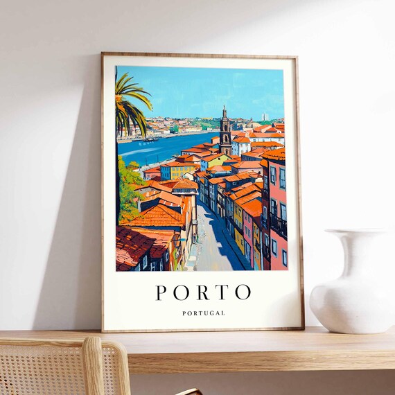 Porto Palm Lined Street Descending to the Douro River Poster