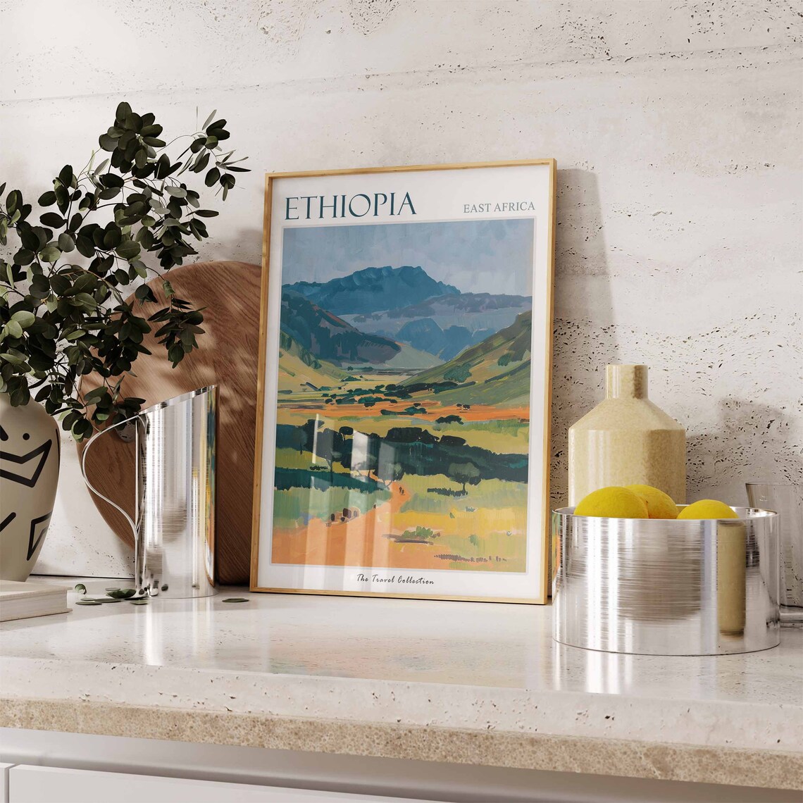 Ethiopia East Africa Golden Savanna Mountains Acacia Art Poster - Image 3