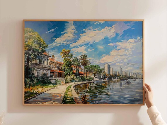Buenos Aires Riverside Promenade Mansions Skyline Art Poster