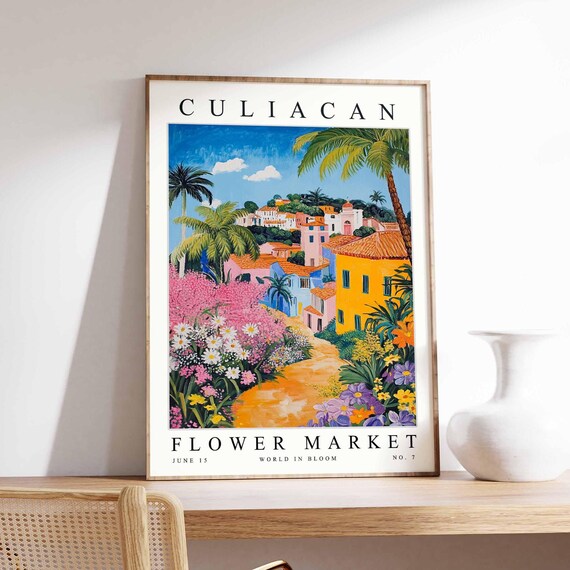 Culiacan Flower Market Poster Print Sinaloa Floral Wall Art Mexico Decor Botanical Latin America Travel