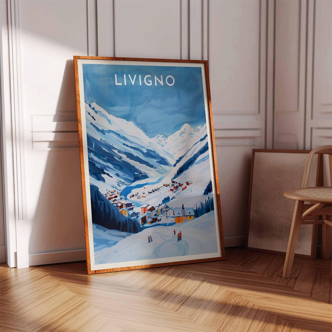 Livigno Blue Mountain Valley Ski Village Aerial Winter View Poster - Image 3