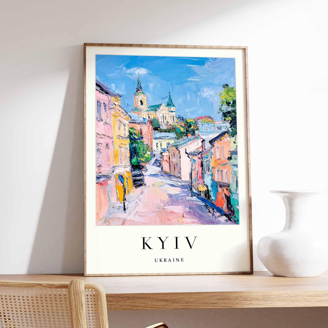 Kyiv Ukraine Sunny City Square Historic Buildings Travel Poster