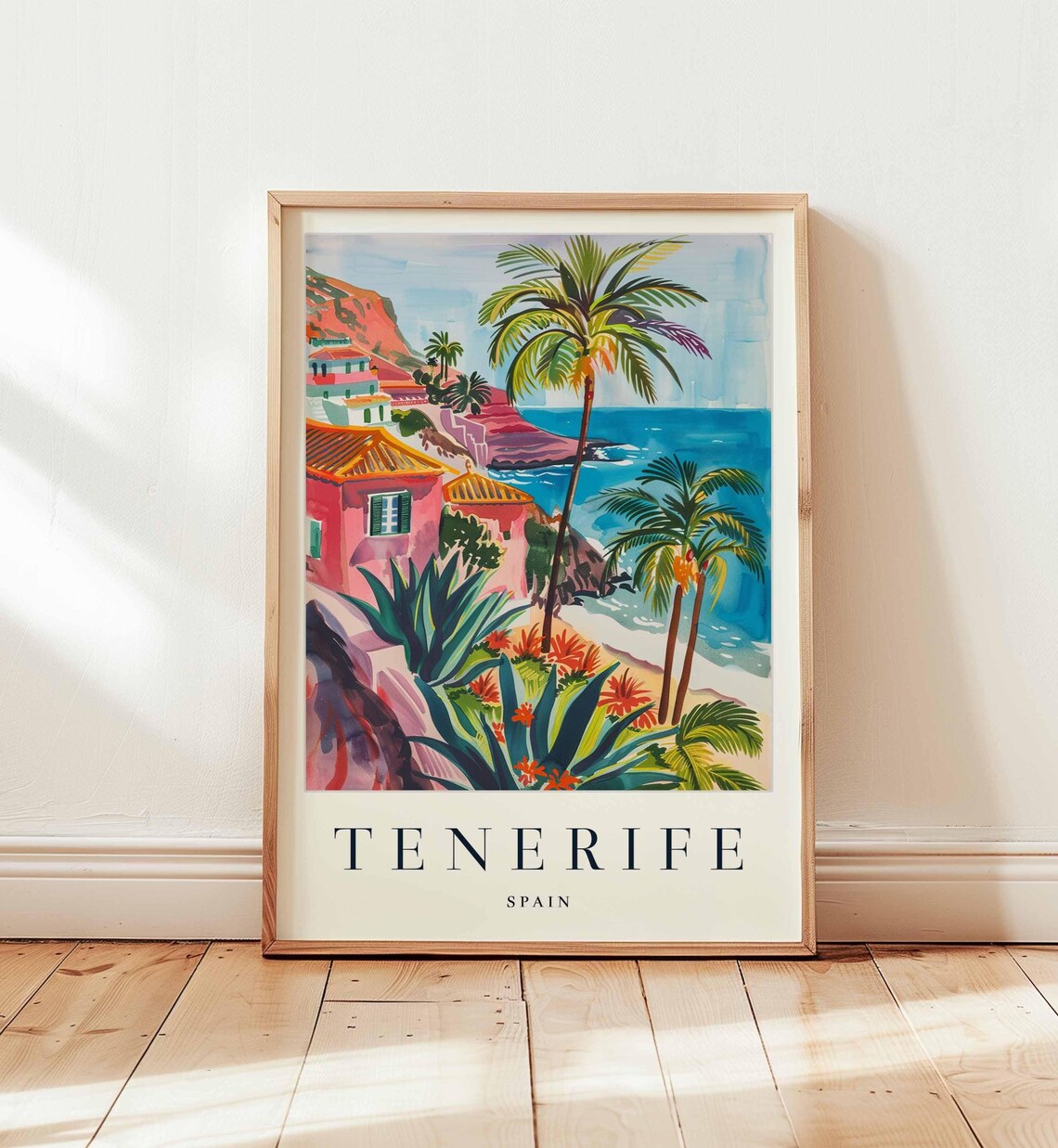 Tenerife Spain Travel Poster Canary Islands Colorful Coastal Art