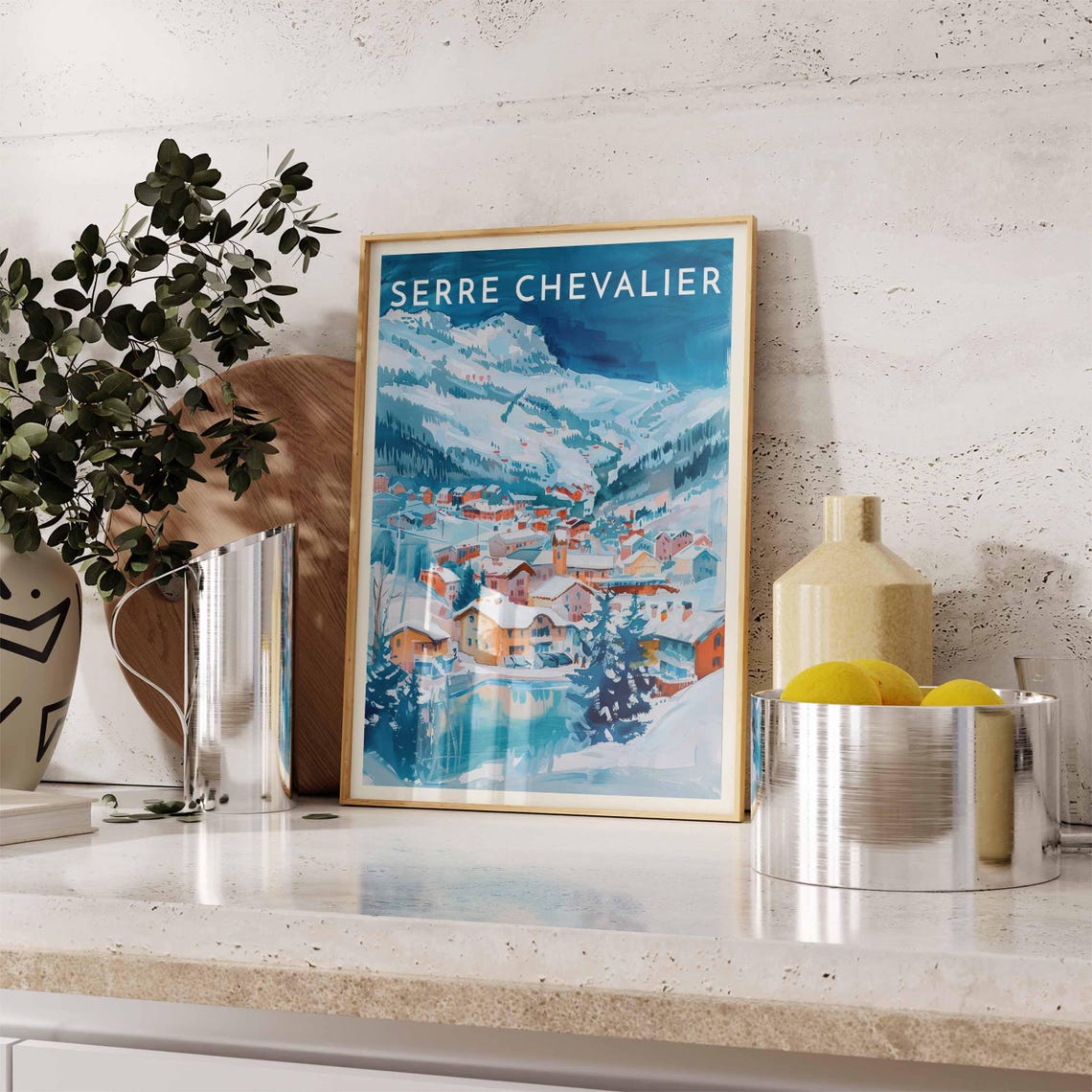 Skiing Travel Poster Serre Chevalier Ski Print France Travel Print Skiing Art Skiing Print Winter Sport Art Ski Gift - Image 2