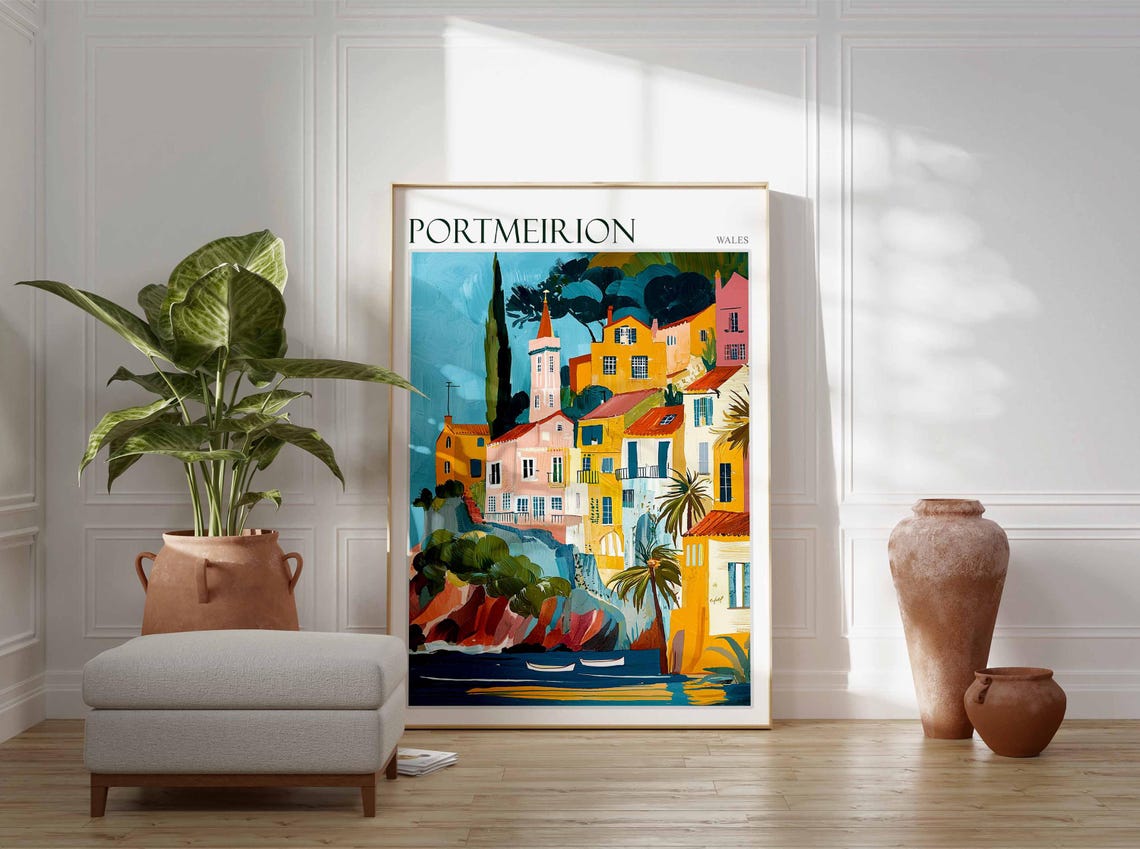 Portmeirion Poster Wales Poster Uk Travel Poster Coastal Wall Art British Decor European Travel Poster Uk Landscape Poster Uk Print - Image 4