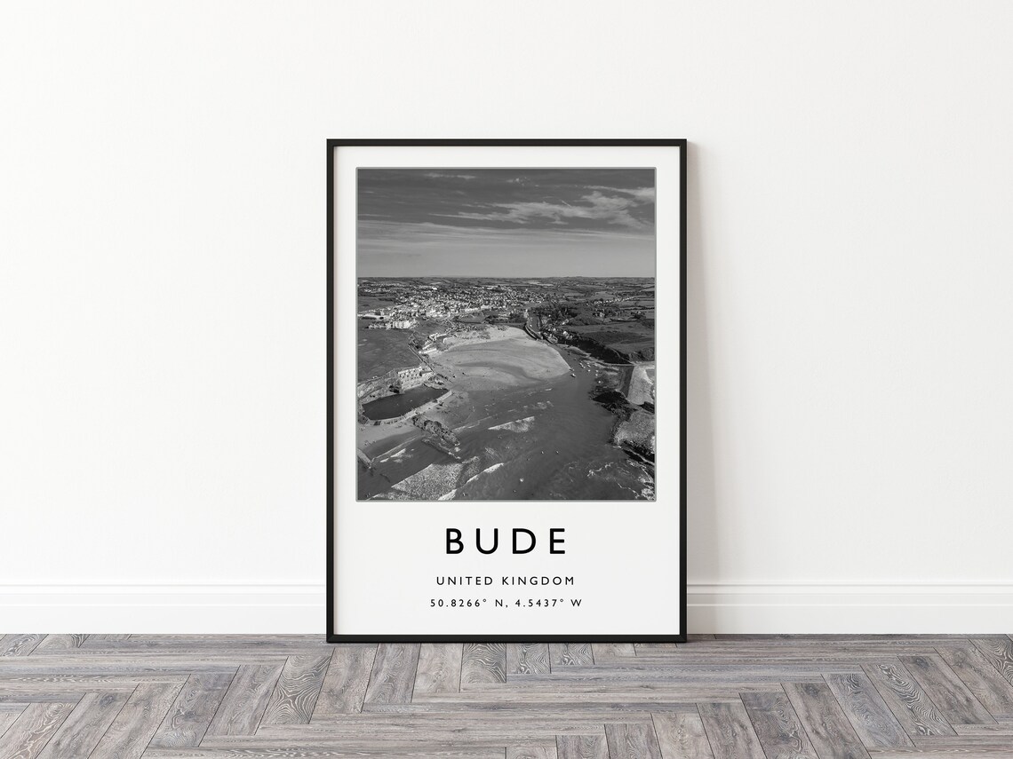 Bude United Kingdom Black And White Aerial Beach Photography Poster - Image 2