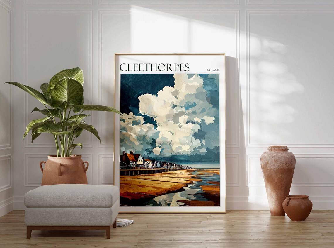 Cleethorpes England Moody Storm Clouds Beach Houses Travel Poster - Image 3
