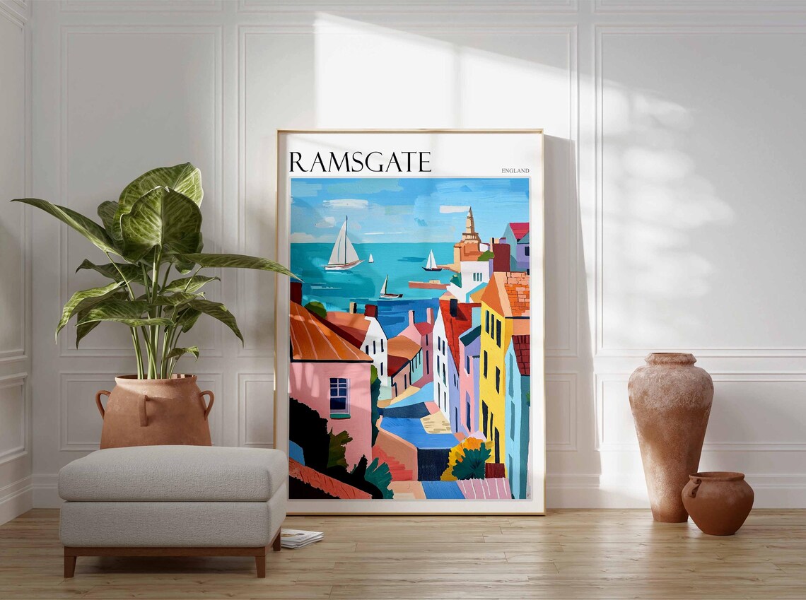 Ramsgate England Steep Street Colorful Houses Sailboats Sea Poster - Image 4