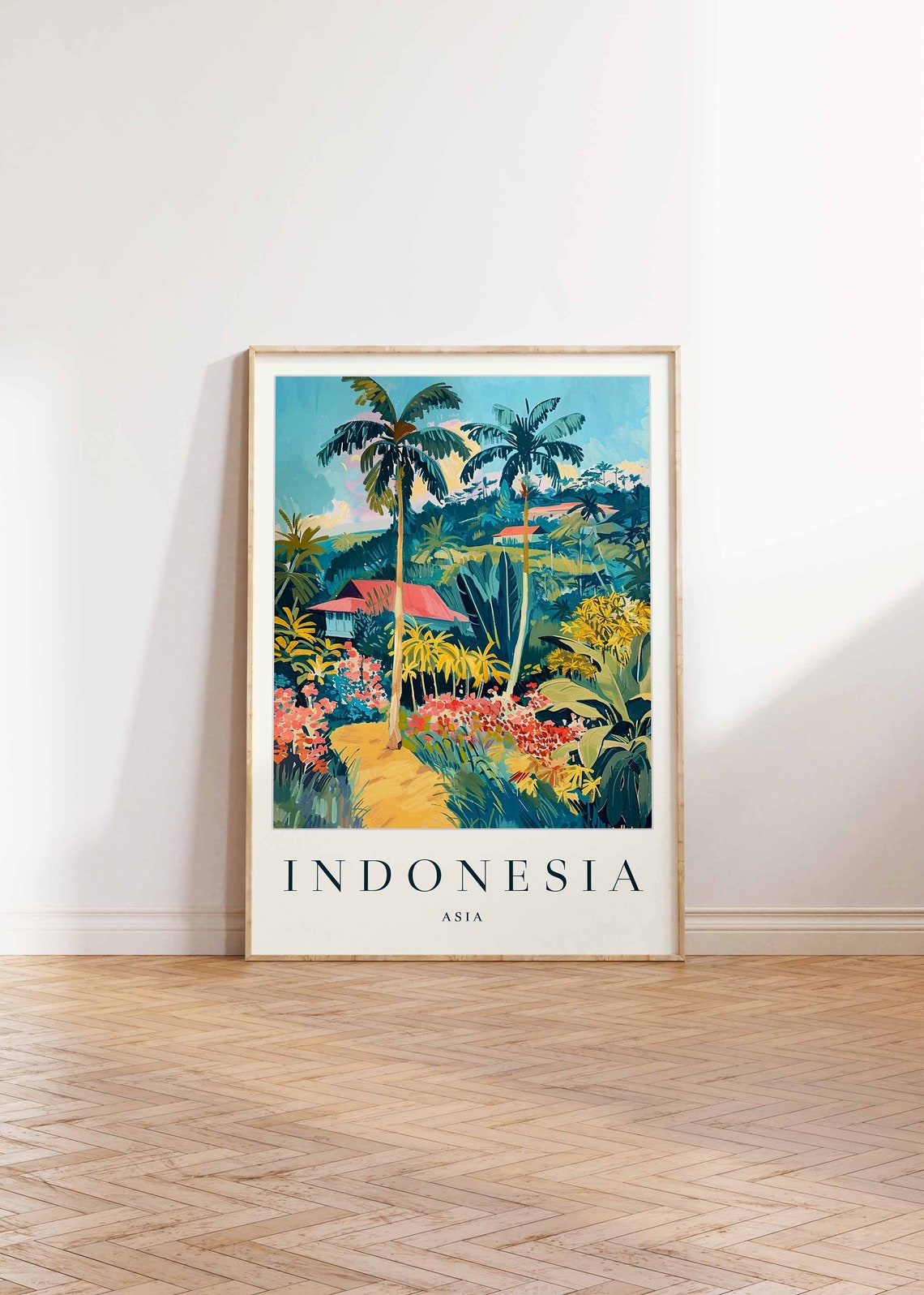 Indonesia Tropical Jungle Palm Trees Village Path Painting Poster - Image 2