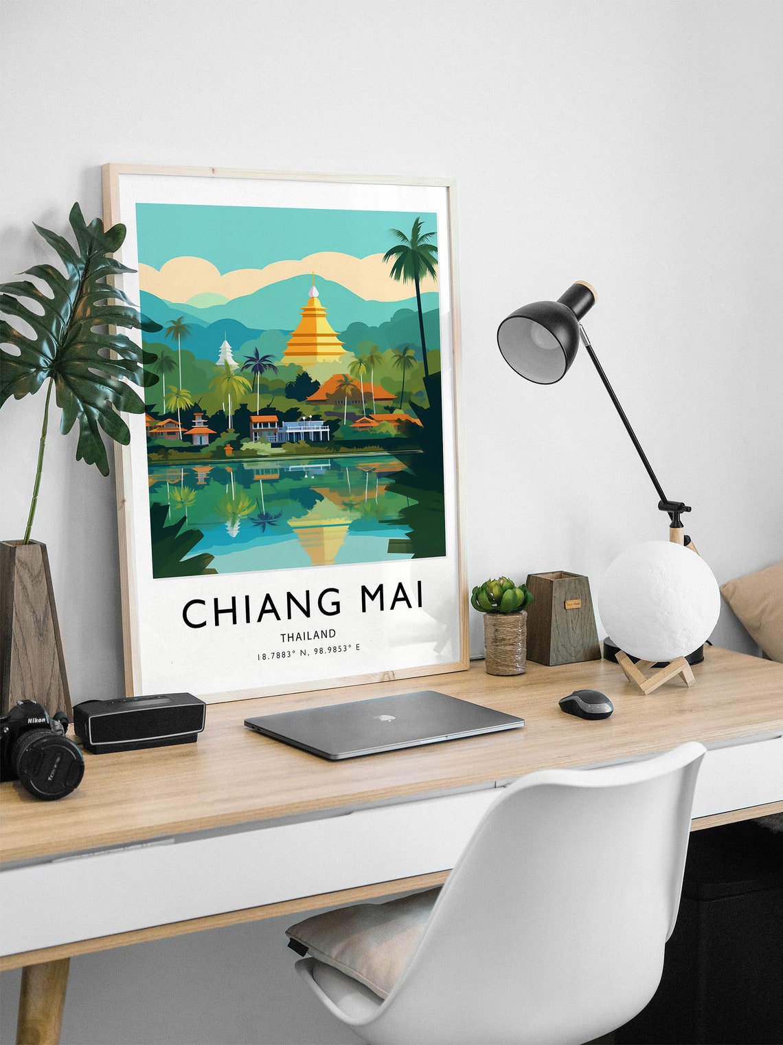 Chiang Mai Thailand Golden Temple Lake Palm Tree Vector Travel Poster - Image 2