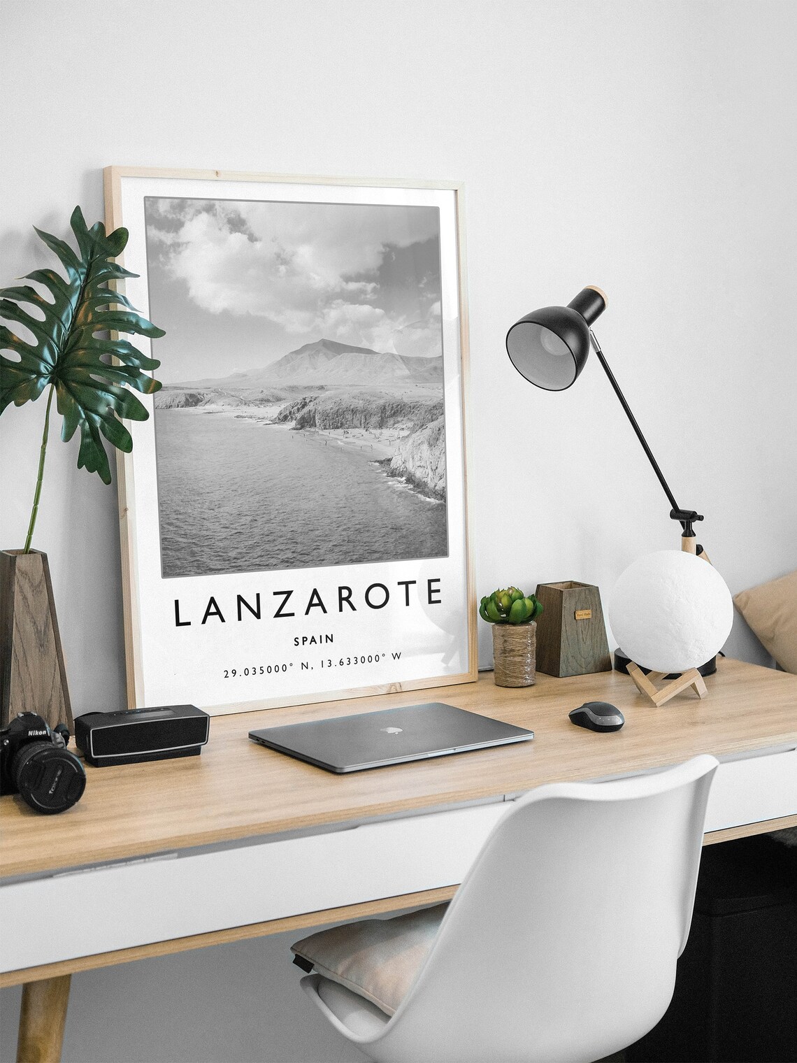 Lanzarote Spain Travel Poster, Black and White Art Print - Image 2