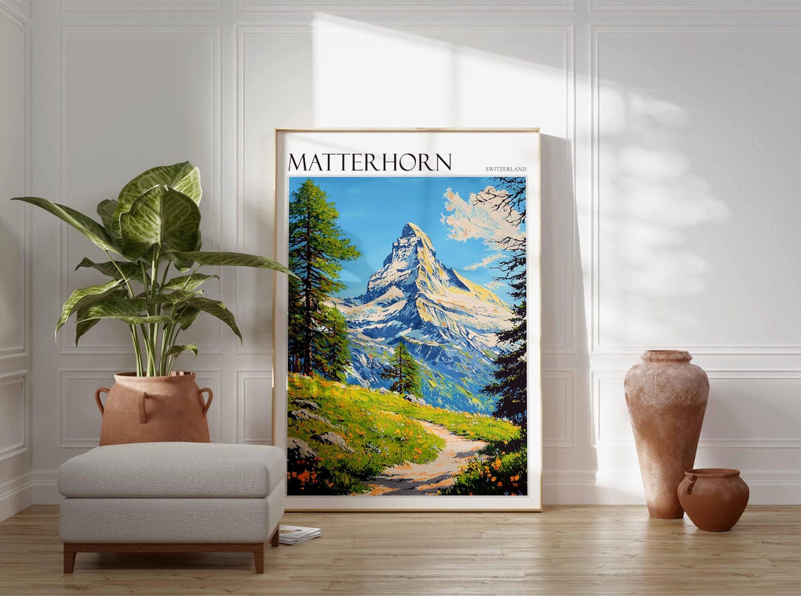 Matterhorn Poster Matterhorn Travel Print Swiss Decor Europe Travel Poster European Wall Art Switzerland Wall Art Mountain Poster - Image 3