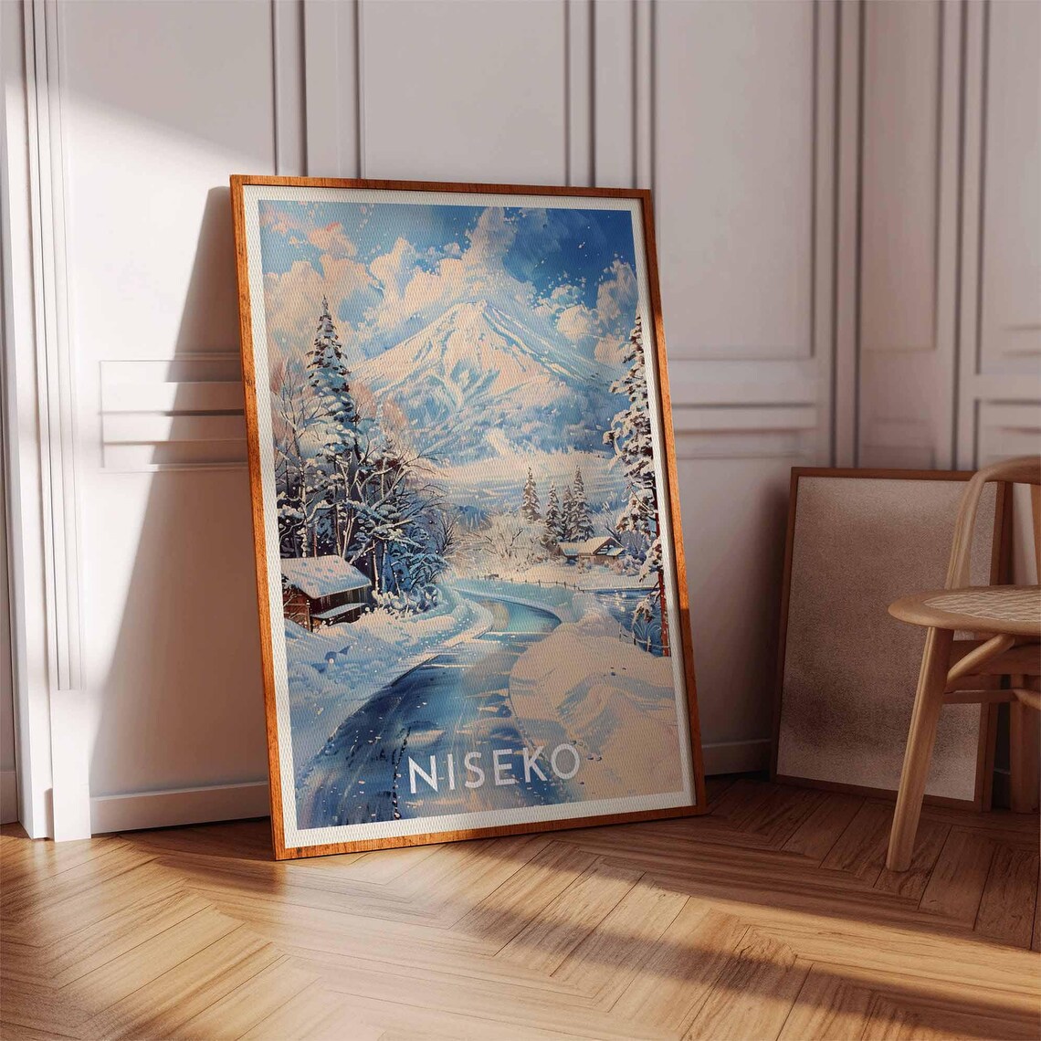 Niseko Japan Snowy Pine Road Winding To Peak Painterly Ski Travel Poster - Image 3