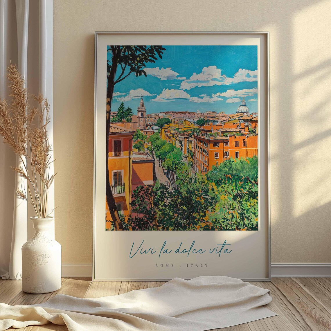 Rome Italy Skyline Bell Tower Domes Watercolor Travel Quote Poster - Image 2