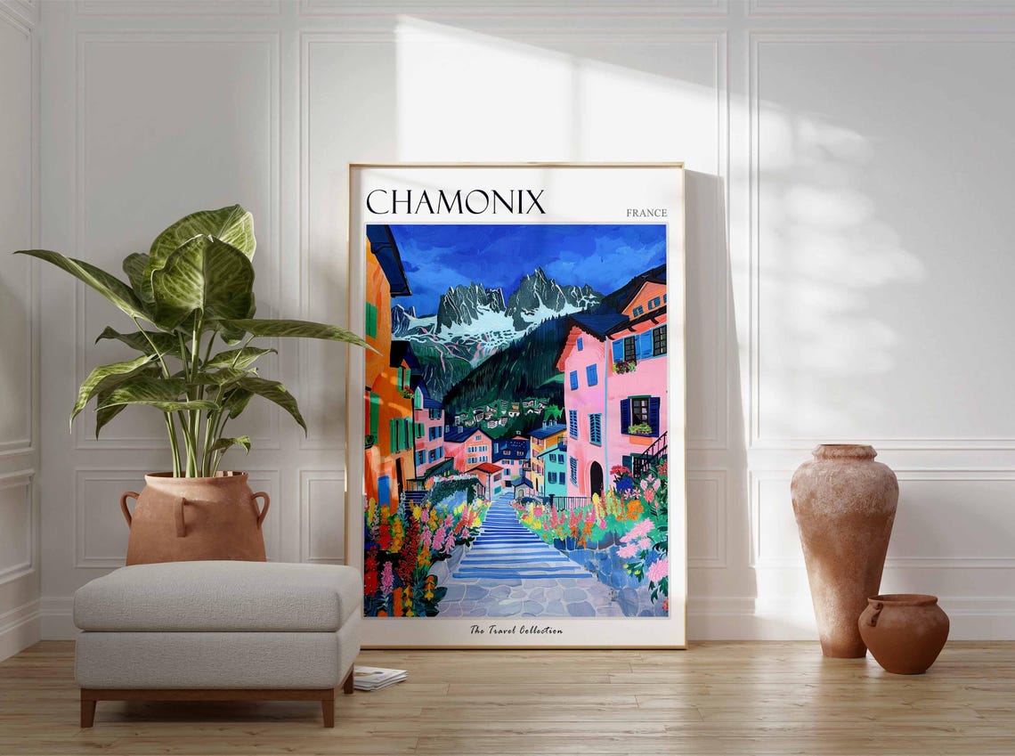 Chamonix Poster France Travel Print French Decor Europe Travel Poster European Wall Art Ski Print Chamonix Travel Poster - Image 3