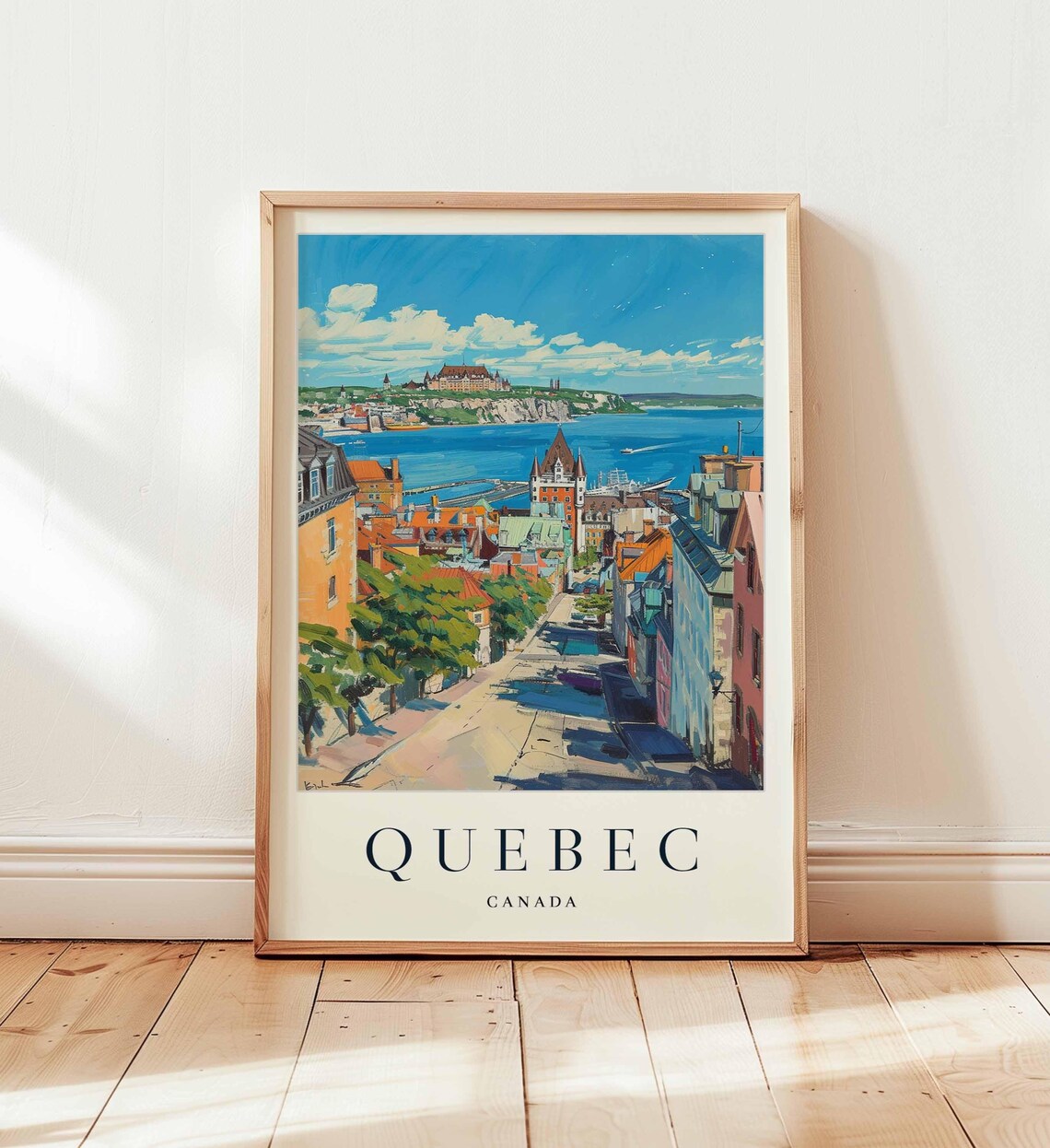 Quebec Canada Old Town Street River View Scenic Travel Poster