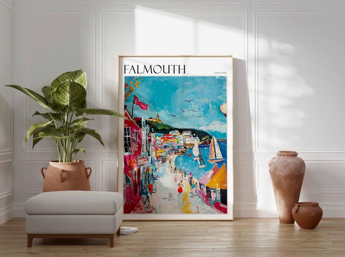 Falmouth Poster Cornwall Poster England Travel Poster Coastal Wall Art Uk Home Decor Falmouth Wall Decor Falmouth Wall Print Uk Art - Image 3