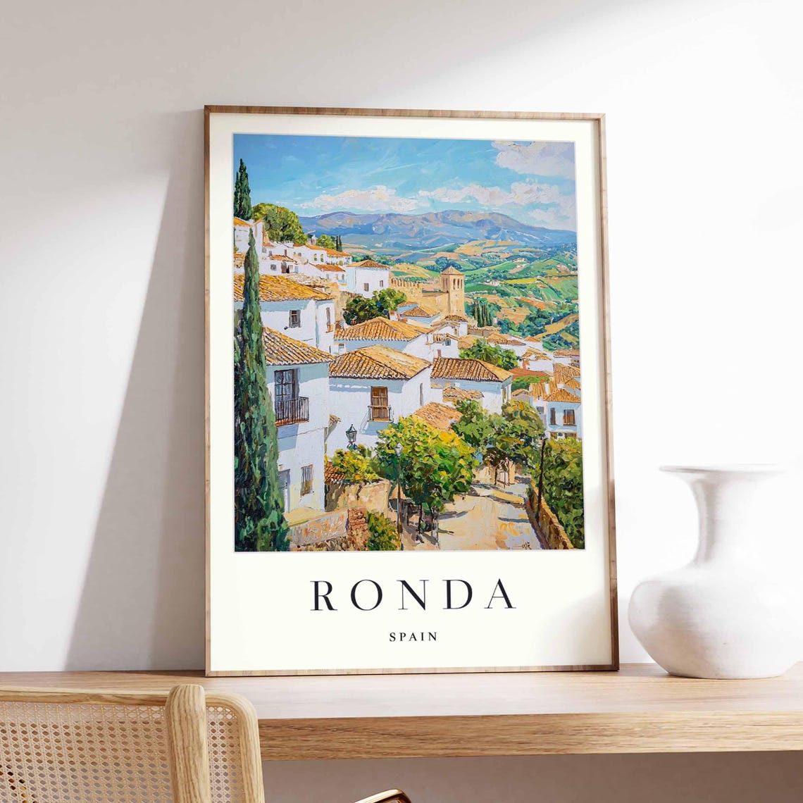 Ronda Spain Poster With Terracotta Roofs And Cypress Trees Panorama