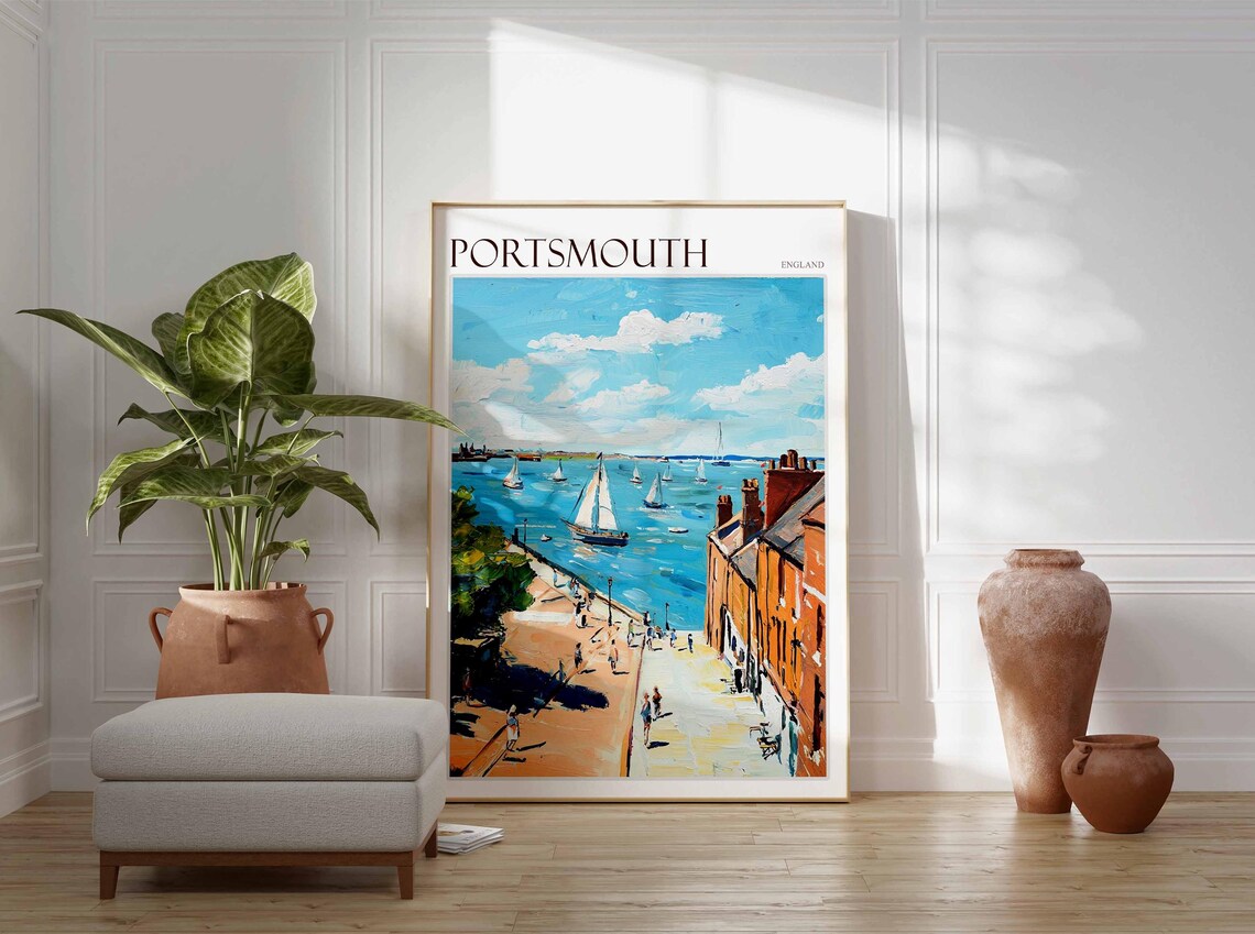 Portsmouth England Sailboats On Blue Harbor Impressionist Poster - Image 4