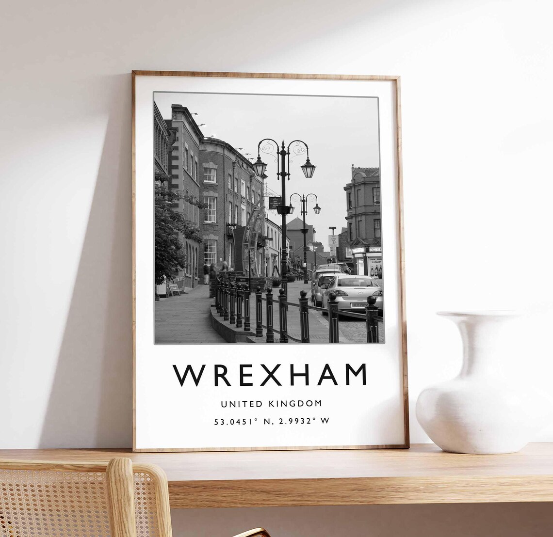 Wrexham United Kingdom Historic Street Black White Photo Print