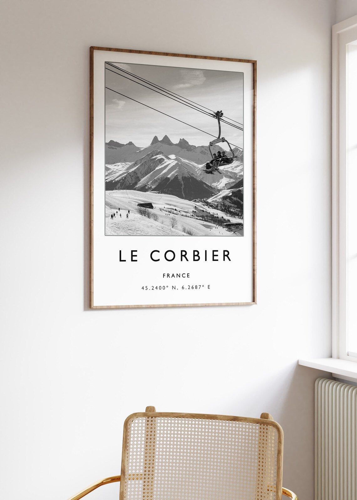 Le Corbier France Black And White Ski Lift Alpine Mountain Poster - Image 3
