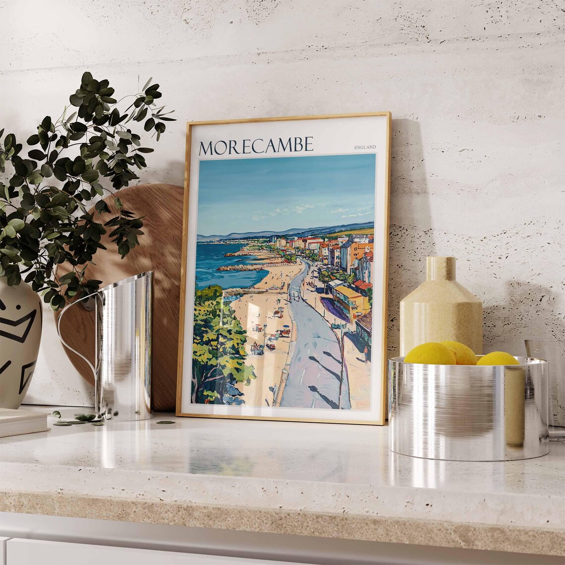 Morecambe England Beach Road Sunshades Busy Summer Shore Poster - Image 2