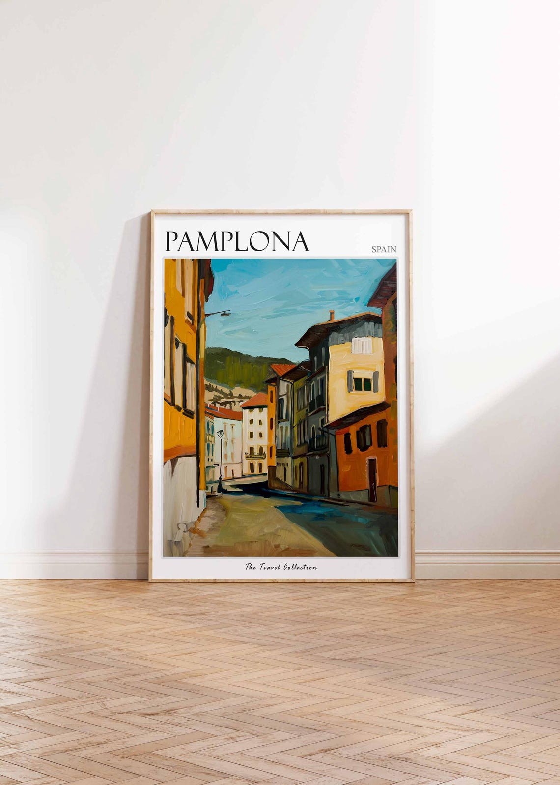 Pamplona Spain Quiet Old Town Street Warm Light Painting Poster - Image 2