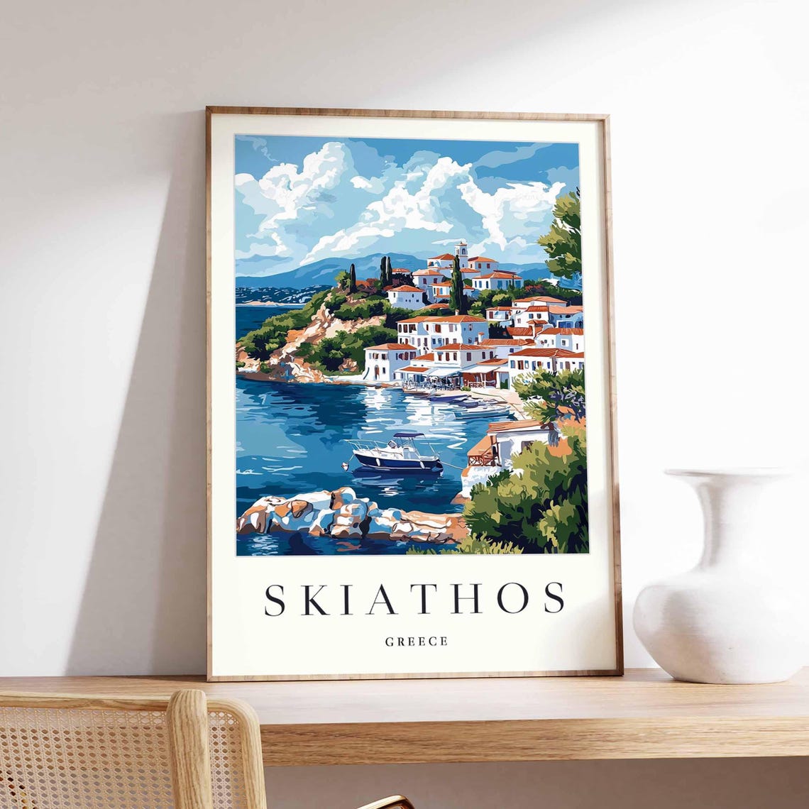 Skiathos Greece Harbor Village Aegean Island Scene Art Poster