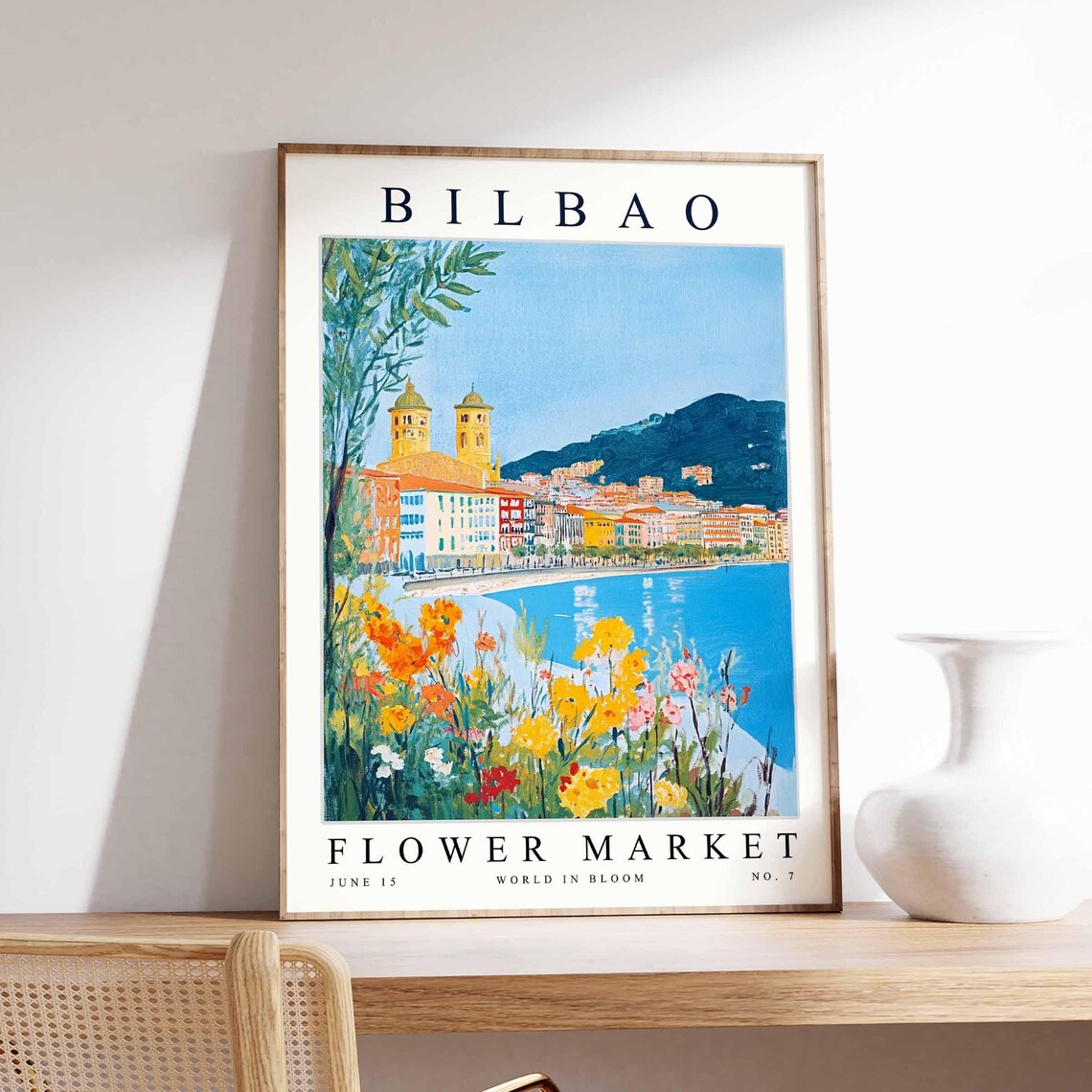Bilbao Flower Market Golden Domes Bay Yellow Marigold Travel Poster