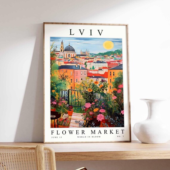 Lviv Flower Market Poster Print Ukrainian Floral Wall Art Decor Botanical Ukraine Europe Travel